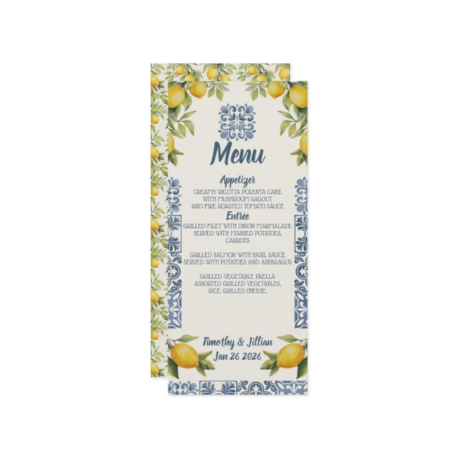 Menu de Casamento Pensado por Amalfi Italiano (Frente/Verso In Situ)