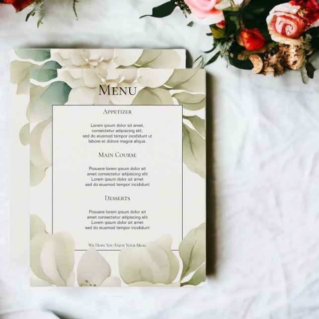 Menu de Casamento Personalizado da Folhagem Verde  (Muted Green Foliage Personalized Wedding Menu from Ricaso)
