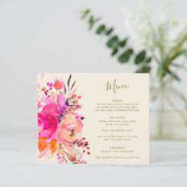 Menu de Casamento Personalizado Floral de Cor de Á