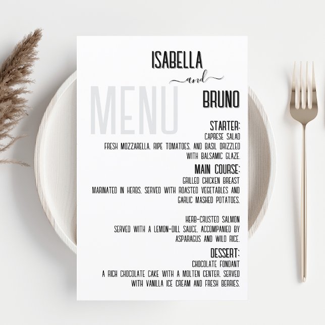 Menu de Casamento Personalizado Na moda, Moderno e (Criador carregado)
