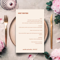 Menu de Casamento Personalizado Simples Bold Boho