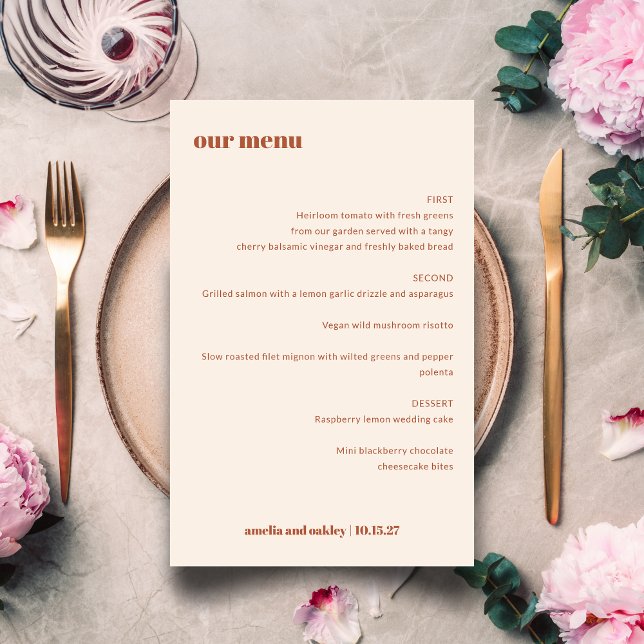 Menu de Casamento Personalizado Simples Bold Boho  (Criador carregado)