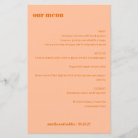 Menu de Casamento Personalizado Simples Pessegueir