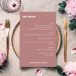 Menu de Casamento Personalizado Simples Rosa simpl<br><div class="desc">Menu Simples De Casamento Personalizado Com Rosa Mínimo De Fenda Mínima De Fenda De Banda Negra</div>