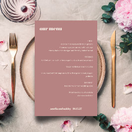 Menu de Casamento Personalizado Simples Rosa simpl