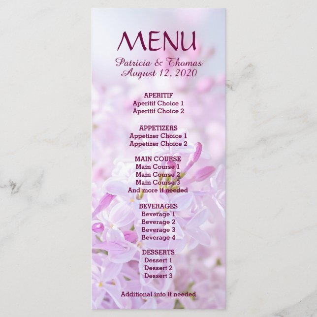 Menu de Casamento personalizável (Frente)