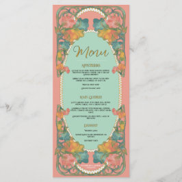 Menu de Casamento Pink Watercolor Art Nouveau