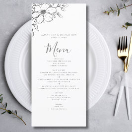Menu de casamento plano desenho floral preto e bra