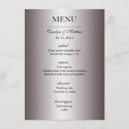 Menu de Casamento Prateado Clássico Elegante