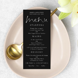 Menu de Casamento Preto Branco de Script Elegante