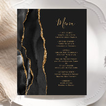 Menu de Casamento Preto de Agato Dourado Escuro