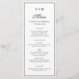 Menu de casamento preto e branco de quadro simples