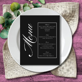 Menu de Casamento Preto e Branco Minimalista Elega