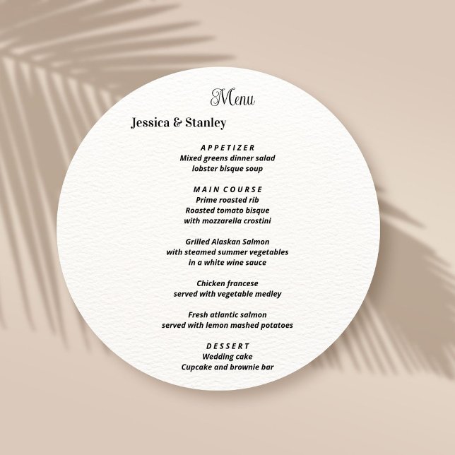 Menu de Casamento preto e branco simples e elegant (Criador carregado)