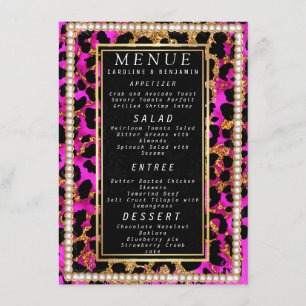 Menu de casamento preto e rosa Dourado Clássico