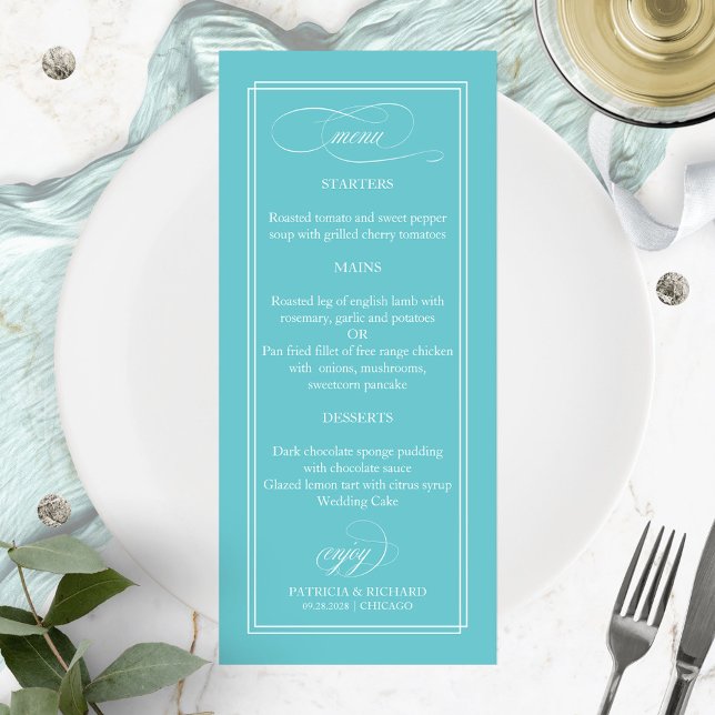 Menu de Casamento Purist Blue Simple Elegant 4x9 (Criador carregado)
