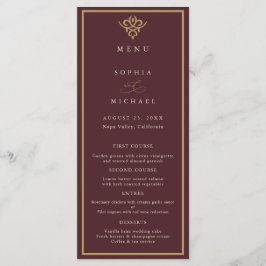 Menu de casamento raso em burgundy Old Money
