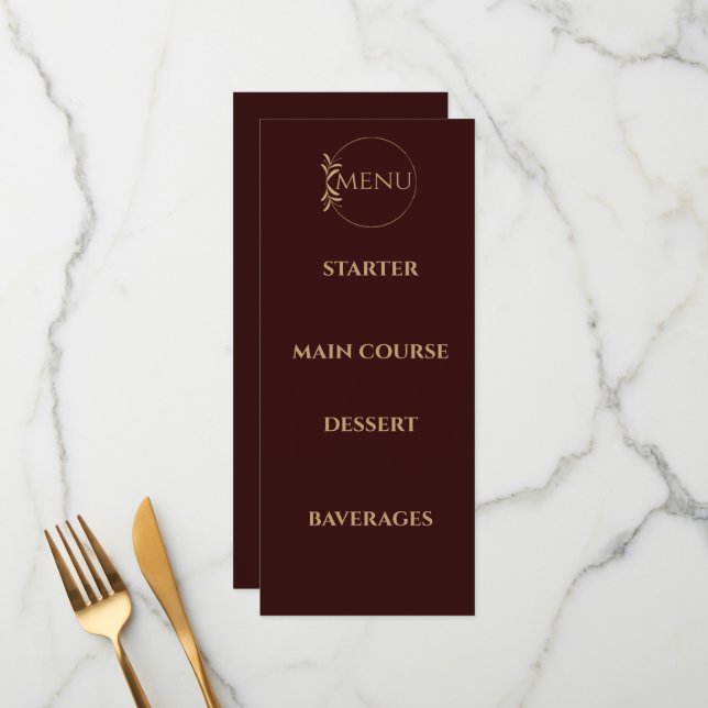 Menu de casamento Real Deep Burgundy (Frente/Verso In Situ)