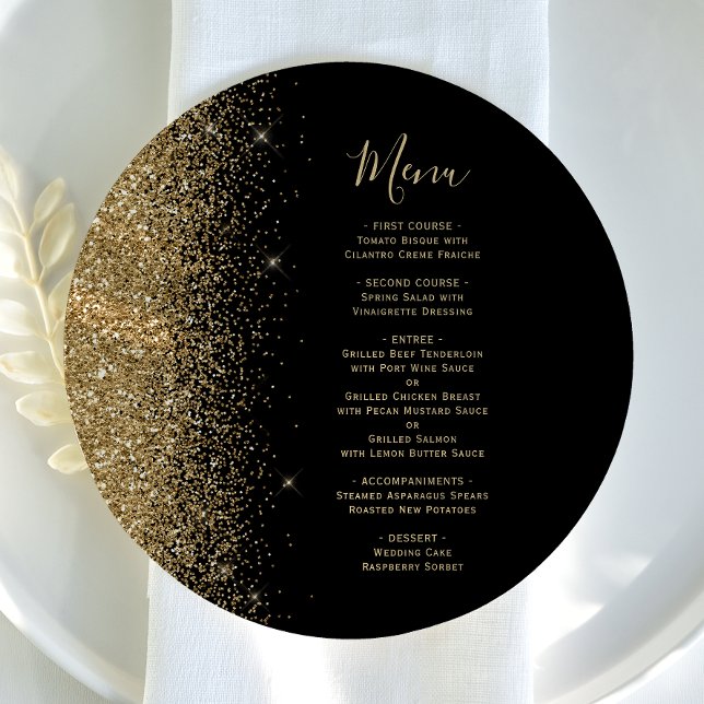 Menu de Casamento Redondo Glitter Ouro Preto (Criador carregado)