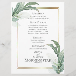 Menu de casamento Rendimentos tropicais elegantes
