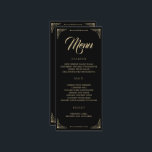 Menu de Casamento - Retro Dourado Deco Elegante Pr<br><div class="desc">Menu de Casamento,  Retro Dourado Deco Elegante Negro. Itens correspondentes disponíveis.</div>