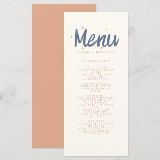 Menu de Casamento Retroativo da Tipografia de Manu (Frente/Verso)