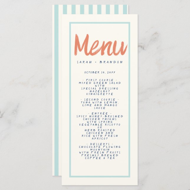 Menu de Casamento Retroativo da Tipografia Vermelh (Frente/Verso)