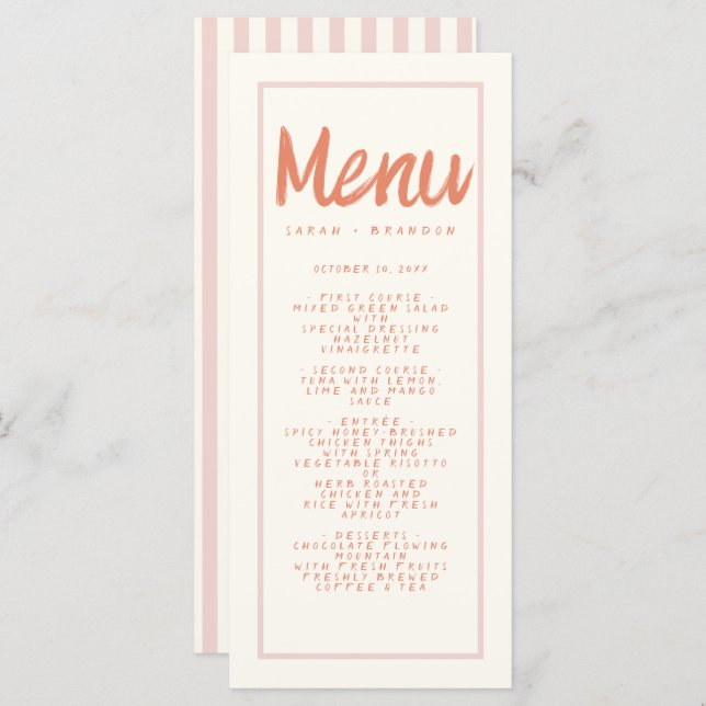 Menu de Casamento Retroativo da Tipografia Vermelh (Frente/Verso)