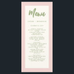 Menu de Casamento Retroativo Pinky com Escrita Man<br><div class="desc">Menu de Casamento Retroativo Pinky com Escrita Manual de Pastel</div>