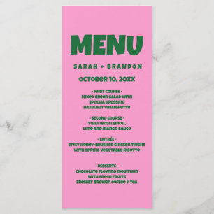 Menu de Casamento Retroativo Verde Cor-de-Rosa