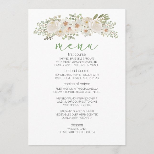 Menu de Casamento Romântico do Elegante Floral Bra (Frente)