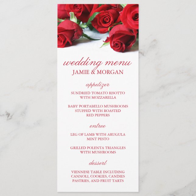 Menu de Casamento Romântico do Rosa vermelha (Frente)