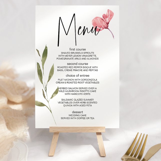 Menu de Casamento Romântico Floral das Rosas Rosa  (Criador carregado)
