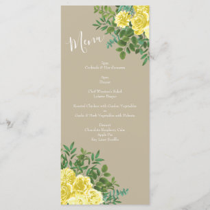 Menu de Casamento Rosa de Khaki Ecru Amarelo Claro