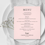 Menu de Casamento Rosa Elegante Simples do Orçamen<br><div class="desc">Um cartão de cardápio de papel cor-de-rosa, barato, com suas opções de comida em letra chic é perfeito para uma recepção de casamento moderna, um janto de ensaio de casamento, uma festa de aniversário ou qualquer evento especial com um janto sentado. Medidas de 4, 5" x 5, 6" (ou escolha...</div>