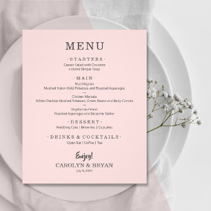 Menu de Casamento Rosa Elegante Simples do Orçamen