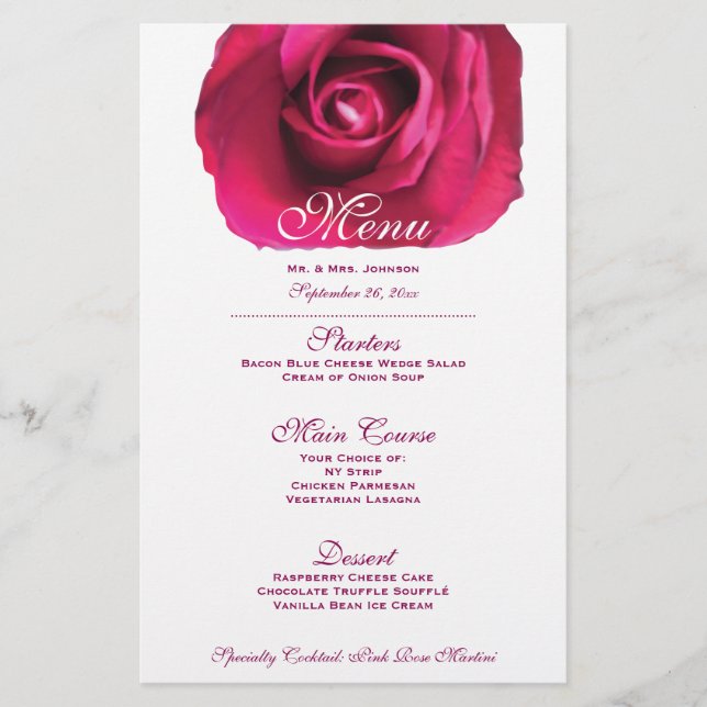 Menu de Casamento Rosa Rosa Rosa Rosa Rosa Rosa Ro (Frente)