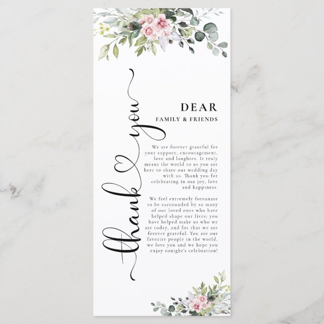 Menu de Casamento Rosa Rosa Verde (Verso)