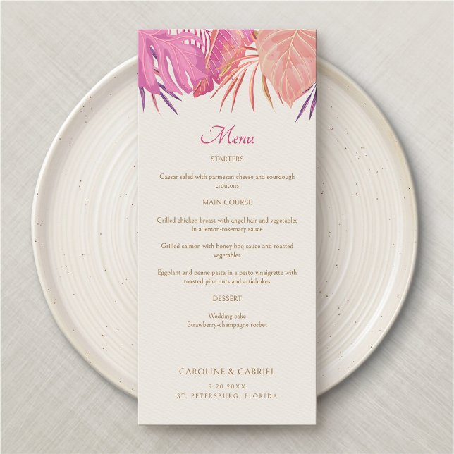 Menu de Casamento Rosa Tropical Beach (Criador carregado)