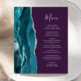 Menu de Casamento Roxo de Agato de Teal Prateado