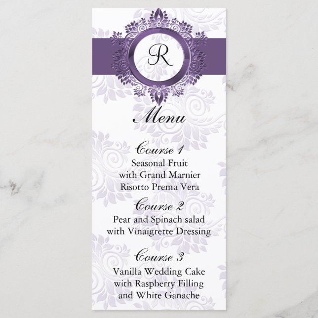 menu de casamento roxo monograma (Frente)