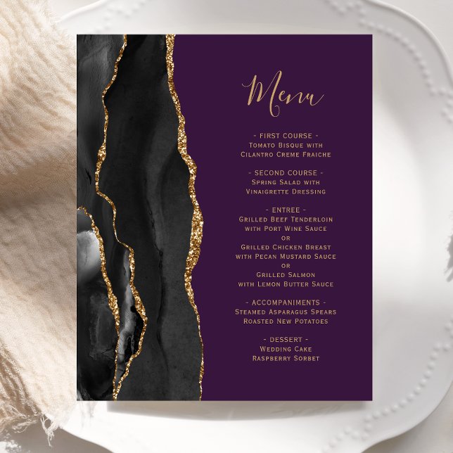 Menu de Casamento Roxo Preto de Agato Dourado (Criador carregado)