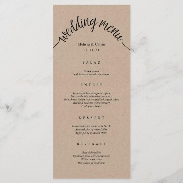 Menu de Casamento Russo Brown Kraft Card (Frente)