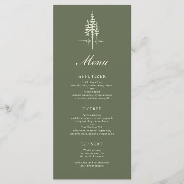 Menu de Casamento Russo da Floresta Árvore de Caça (Frente)