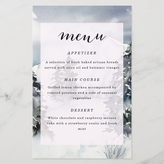 Menu de Casamento Russo de Cores Aquáticas das Mon (Frente)
