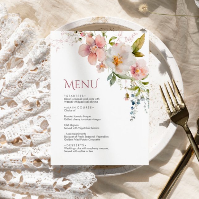 Menu de Casamento Russo Elegante de Flores Selvage (Criador carregado)