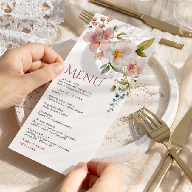 Menu de Casamento Russo Elegante de Flores Selvage (Criador carregado)