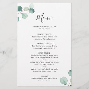Menu de Casamento Russo Eucalyptus Elegante Simple