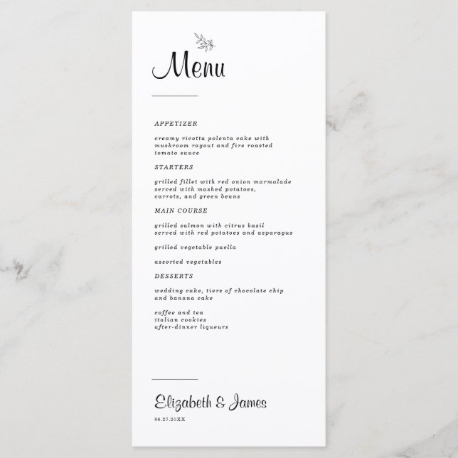 Menu de Casamento Russo Moderno Elegante (Frente)