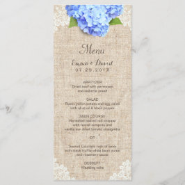 Menu de Casamento Rustic Blue Hydrangea Lace & Bur